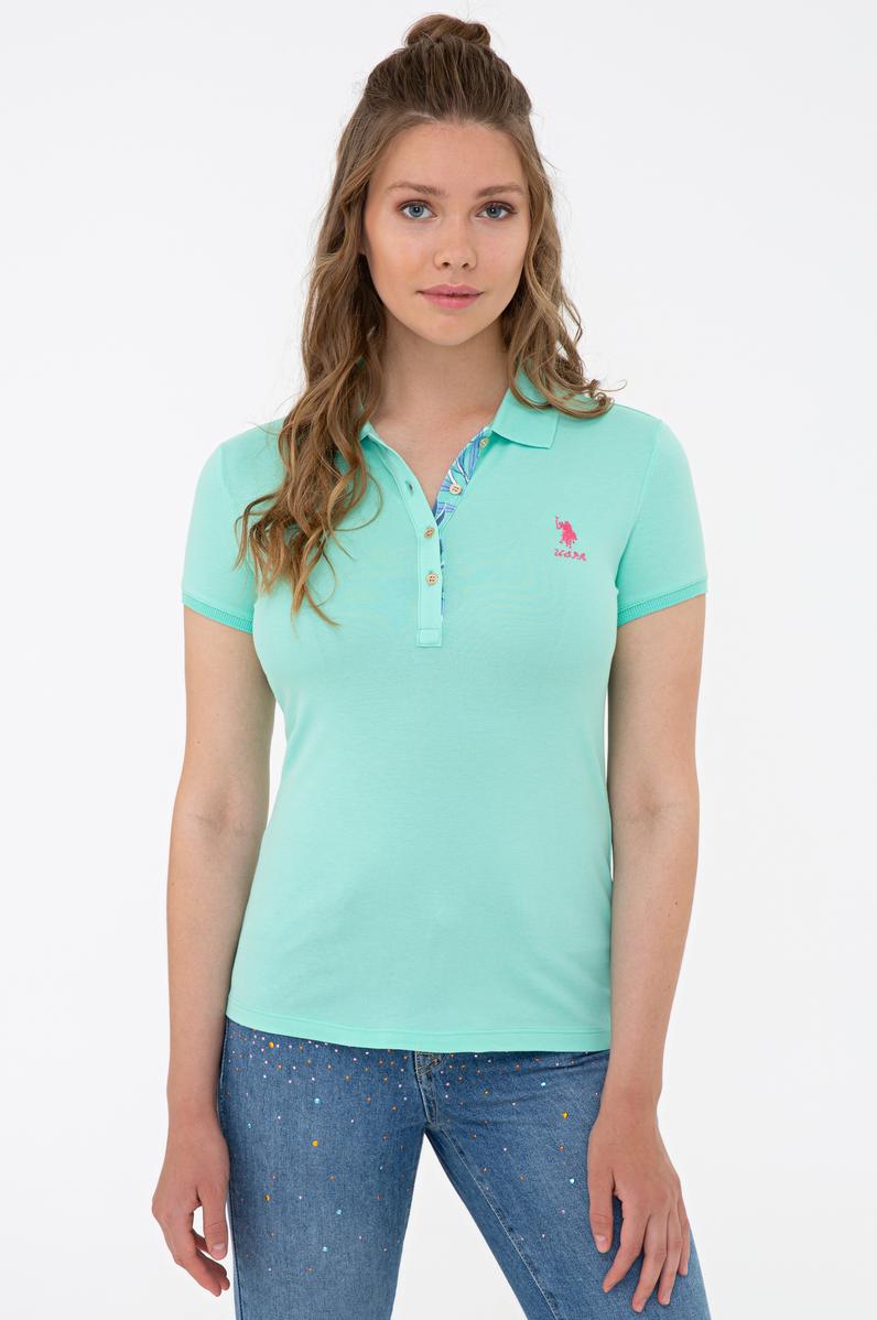 Kadın Mint Basic Polo Yaka Tişört