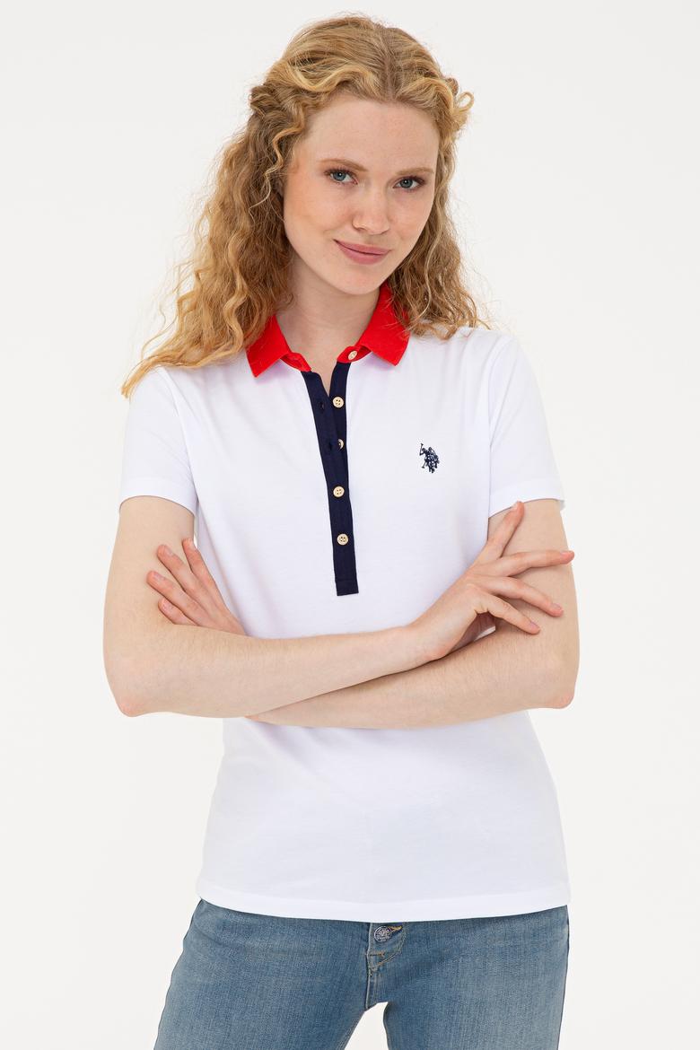 Kadın Beyaz Basic Polo Yaka Tişört - 50239598008