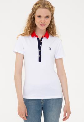 Kadın Beyaz Basic Polo Yaka Tişört - 50239598008