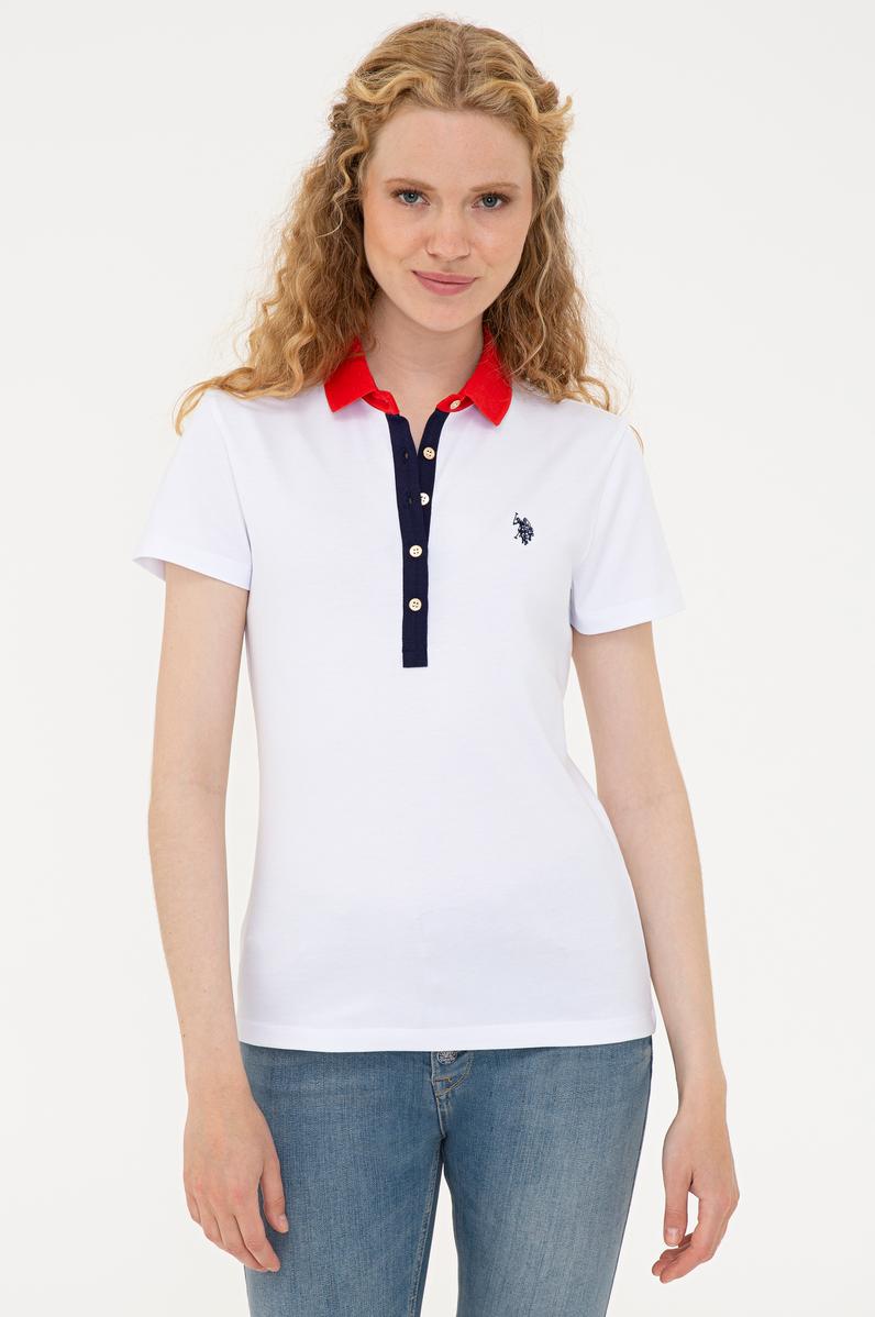 Kadın Beyaz Basic Polo Yaka Tişört