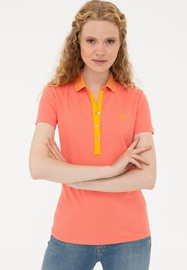 Kadın Nar Çiçeği Basic Polo Yaka Tişört - 50239598024