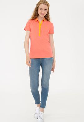 Kadın Nar Çiçeği Basic Polo Yaka Tişört - 50239598024