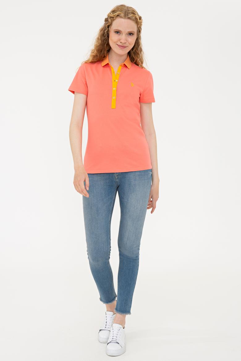 Kadın Nar Çiçeği Basic Polo Yaka Tişört - 50239598024