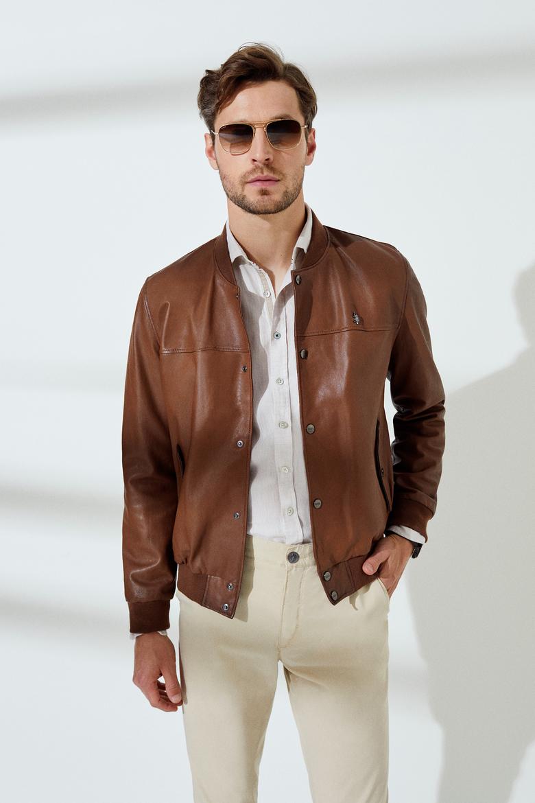 Erkek Taba Deri Mont - 50235509001