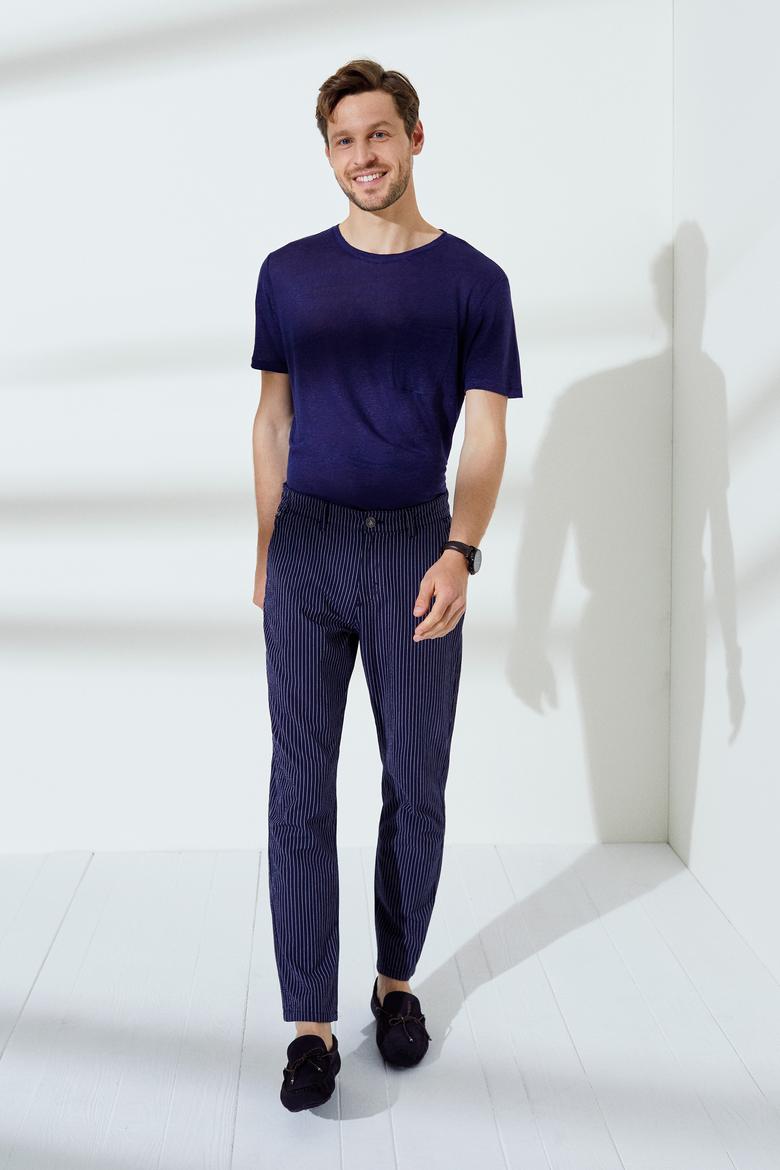 Erkek Çizgili Lacivert Chinos