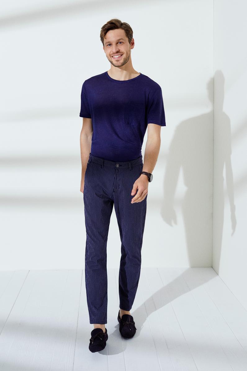 Erkek Çizgili Lacivert Chinos