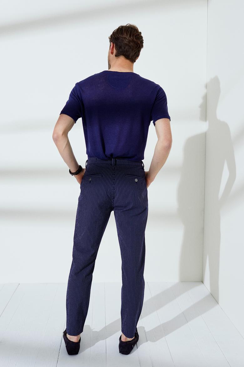Erkek Çizgili Lacivert Chinos - 50232740003