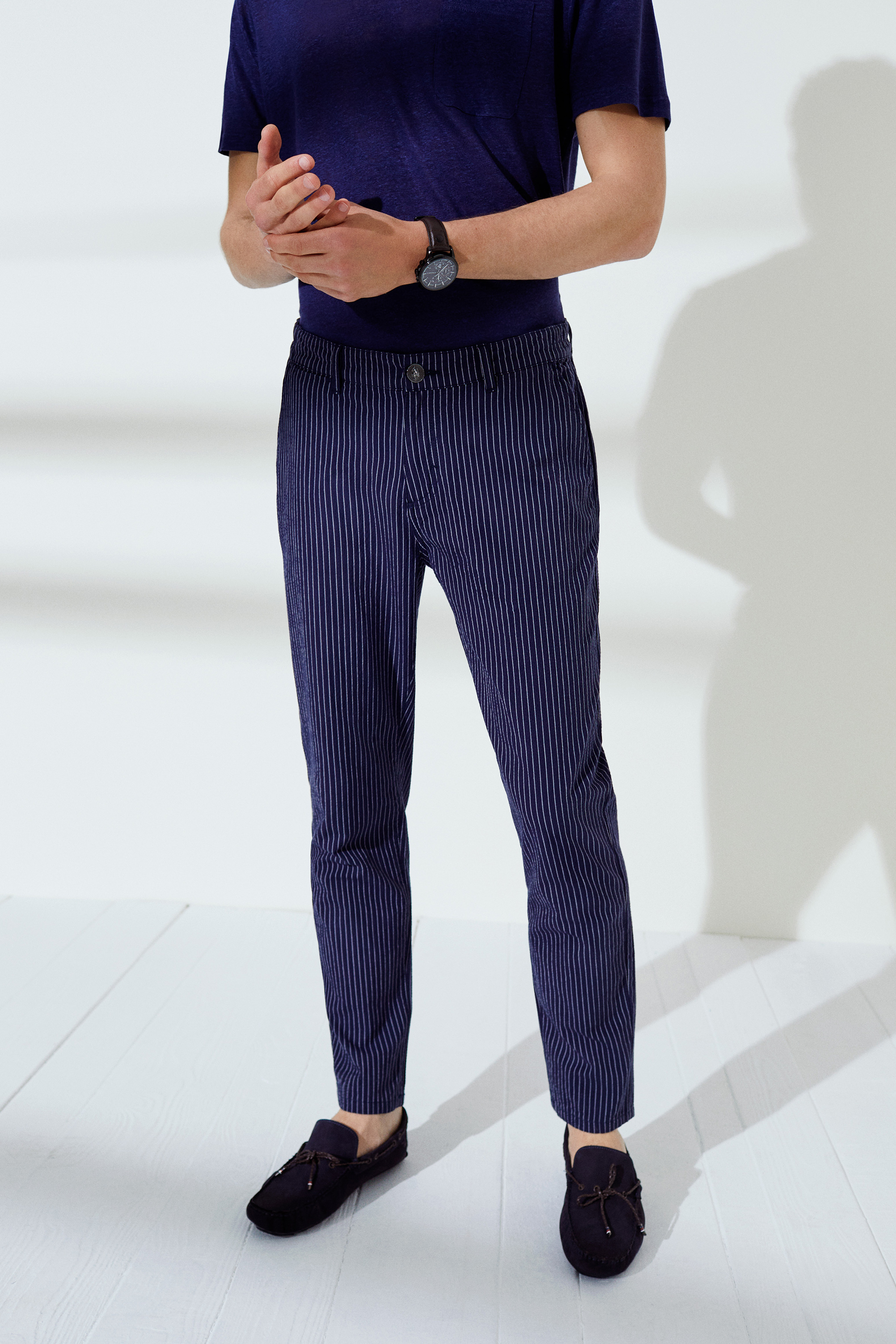 Erkek Çizgili Lacivert Chinos - Image 2