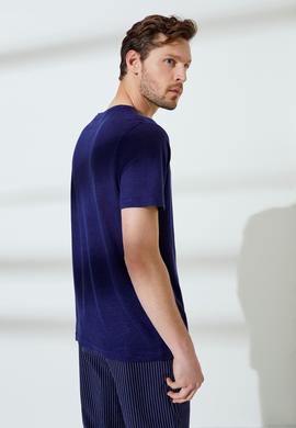 Erkek Lacivert Bisiklet Yaka T-Shirt - 50235556006