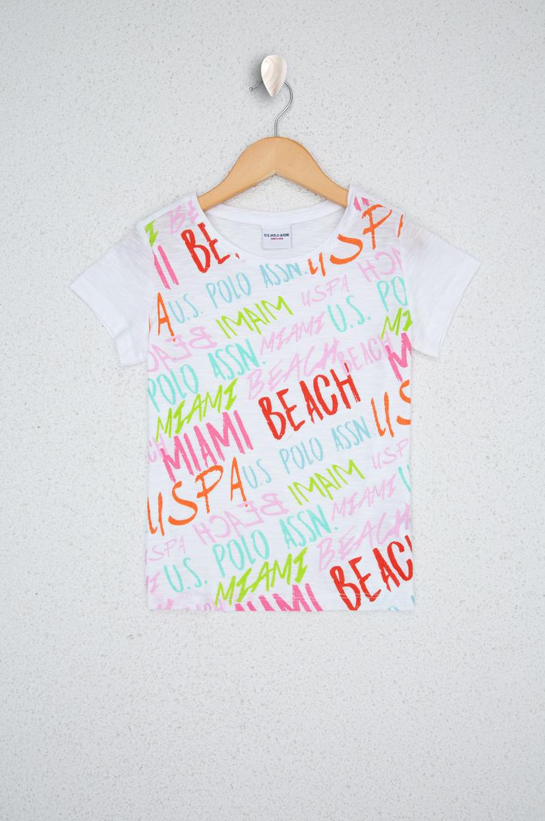 Kız Çocuk Beyaz Bisiklet Yaka Tişört