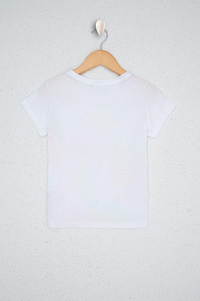 Kız Çocuk Beyaz Bisiklet Yaka Tişört