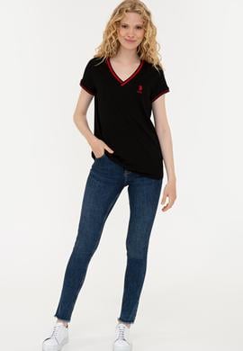 Kadın Siyah V Yaka Tişört - 50252262012