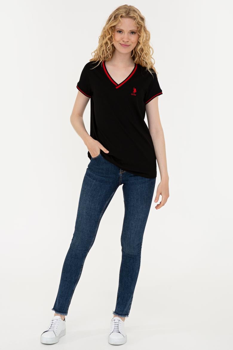 Kadın Siyah V Yaka Tişört - 50252262012