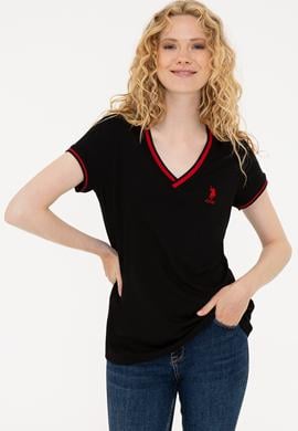 Kadın Siyah V Yaka Tişört - 50252262012