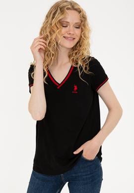 Kadın Siyah V Yaka Tişört - 50252262012