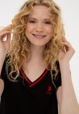 Kadın Siyah V Yaka Tişört - 50252262012