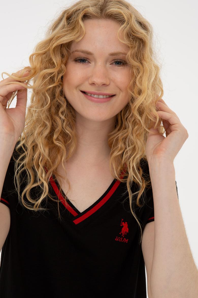 Kadın Siyah V Yaka Tişört - 50252262012