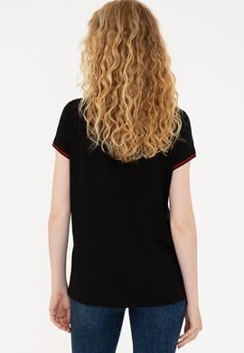 Kadın Siyah V Yaka Tişört - 50252262012