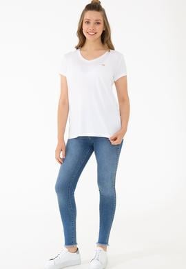 Kadın Beyaz Basic V Yaka Tişört - 50238030021
