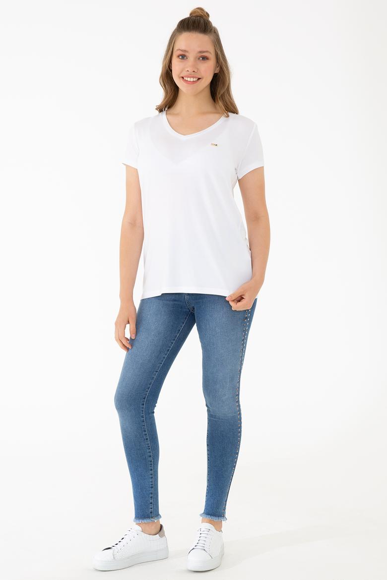 Kadın Beyaz Basic V Yaka Tişört - 50238030021