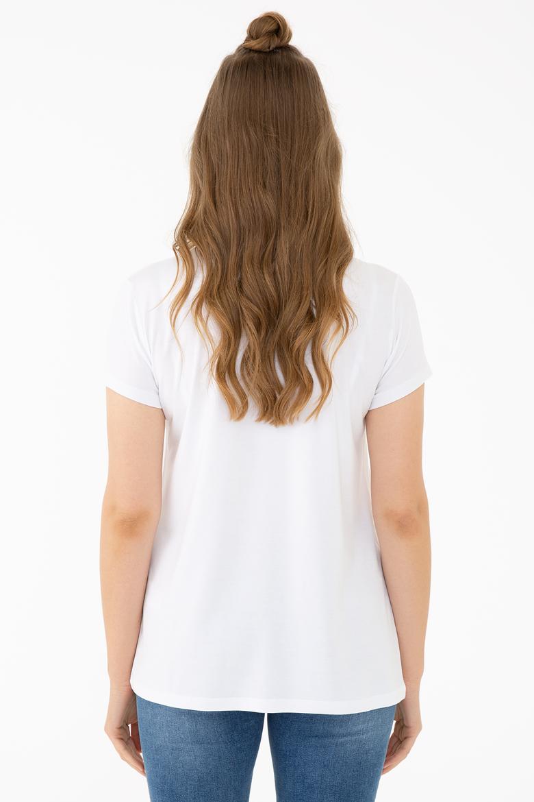 Kadın Beyaz Basic V Yaka Tişört - 50238030021