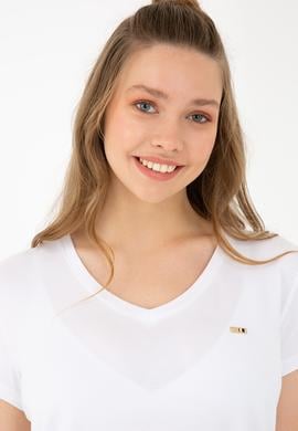 Kadın Beyaz Basic V Yaka Tişört - 50238030021