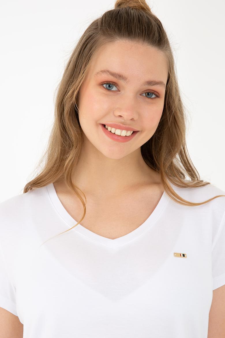 Kadın Beyaz Basic V Yaka Tişört - 50238030021