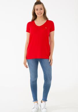 Kadın Kırmızı Basic Tişört - 50238030028