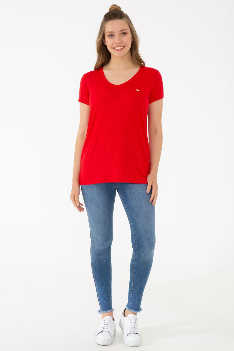 Kadın Kırmızı Basic Tişört - 50238030028