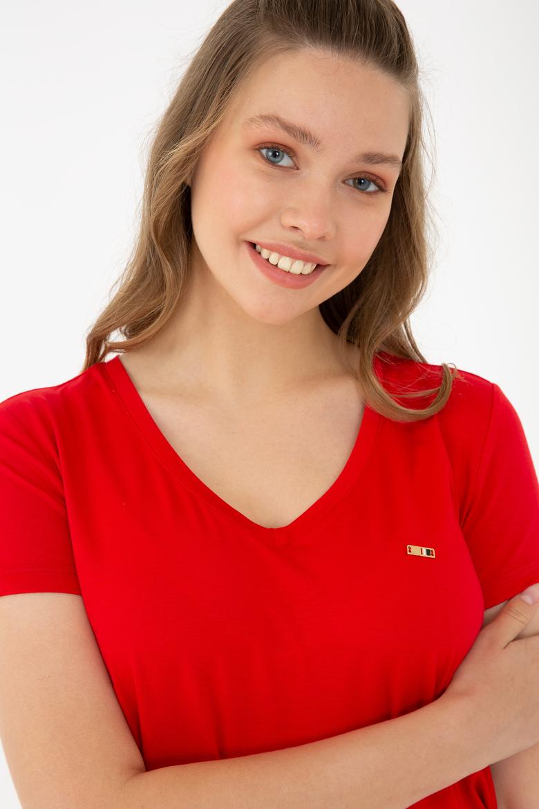 Kadın Kırmızı Basic Tişört - 50238030028