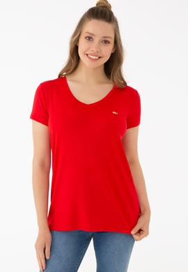 Kadın Kırmızı Basic Tişört - 50238030028