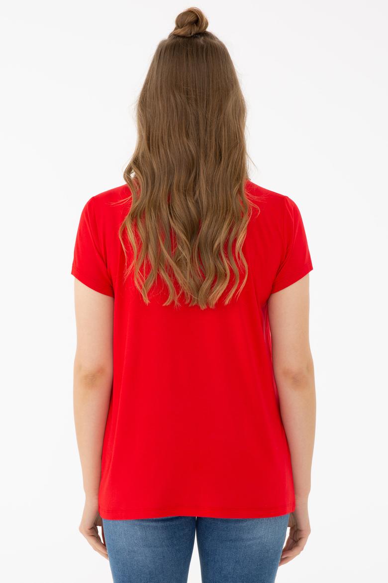 Kadın Kırmızı Basic Tişört - 50238030028