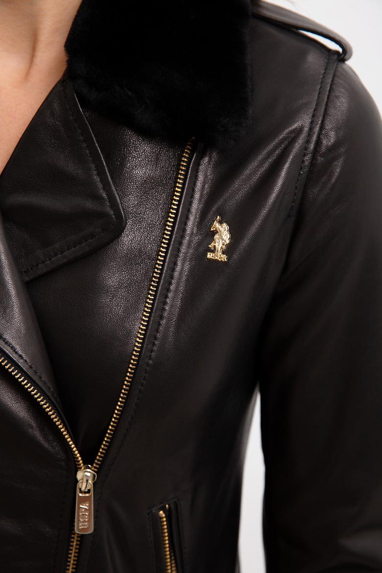 Kadın Siyah Deri Ceket - 50231361002