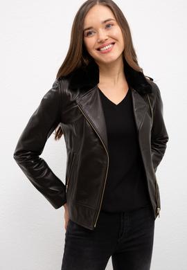 Kadın Siyah Deri Ceket - 50231361002