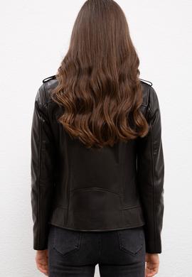 Kadın Siyah Deri Ceket - 50231361002