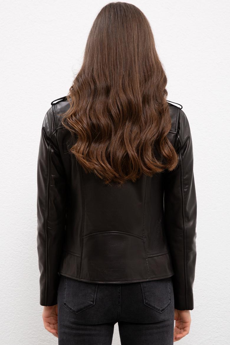 Kadın Siyah Deri Ceket - 50231361002