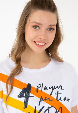 Kadın Beyaz Bisiklet Yaka T-Shirt - 50234674001