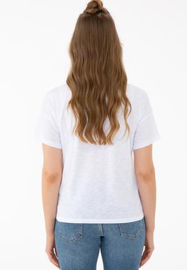 Kadın Beyaz Bisiklet Yaka T-Shirt - 50234674001