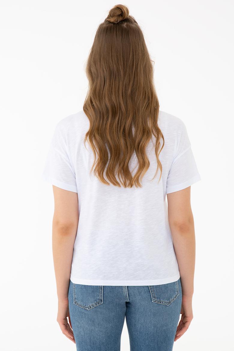 Kadın Beyaz Bisiklet Yaka T-Shirt - 50234674001