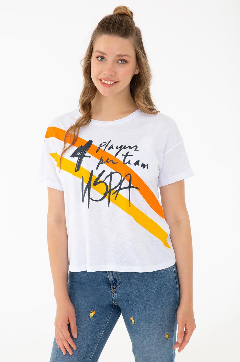 Kadın Beyaz Bisiklet Yaka T-Shirt