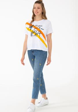 Kadın Beyaz Bisiklet Yaka T-Shirt - 50234674001