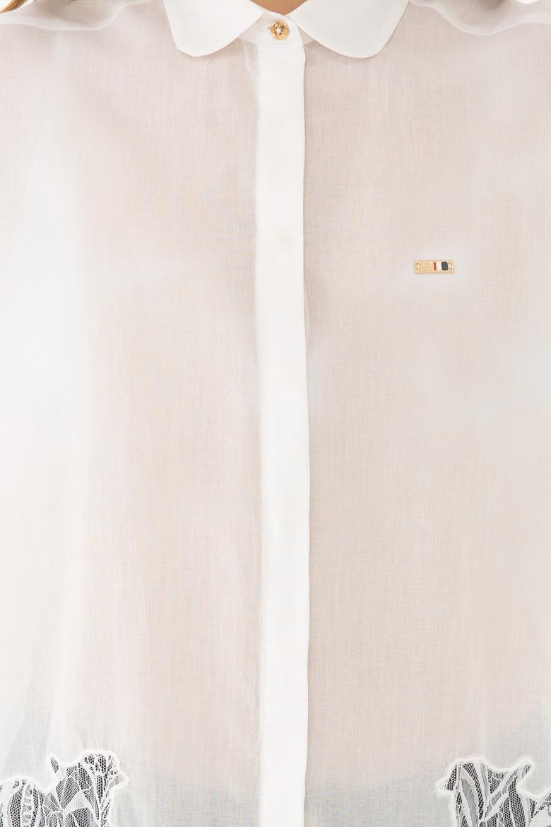 Kadın Beyaz Uzun Kollu Gömlek - 50218815012