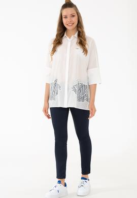 Kadın Beyaz Uzun Kollu Gömlek - 50218815012