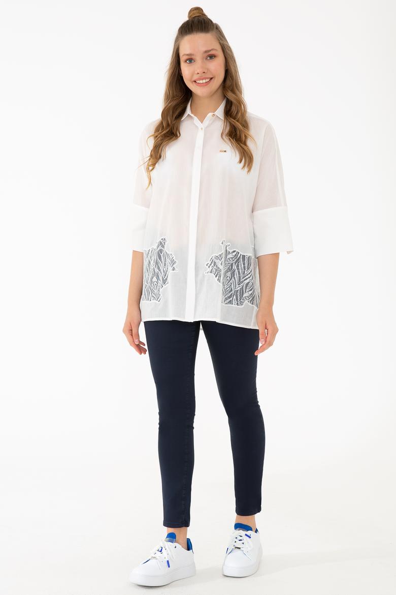 Kadın Beyaz Uzun Kollu Gömlek - 50218815012