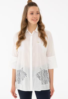 Kadın Beyaz Uzun Kollu Gömlek - 50218815012