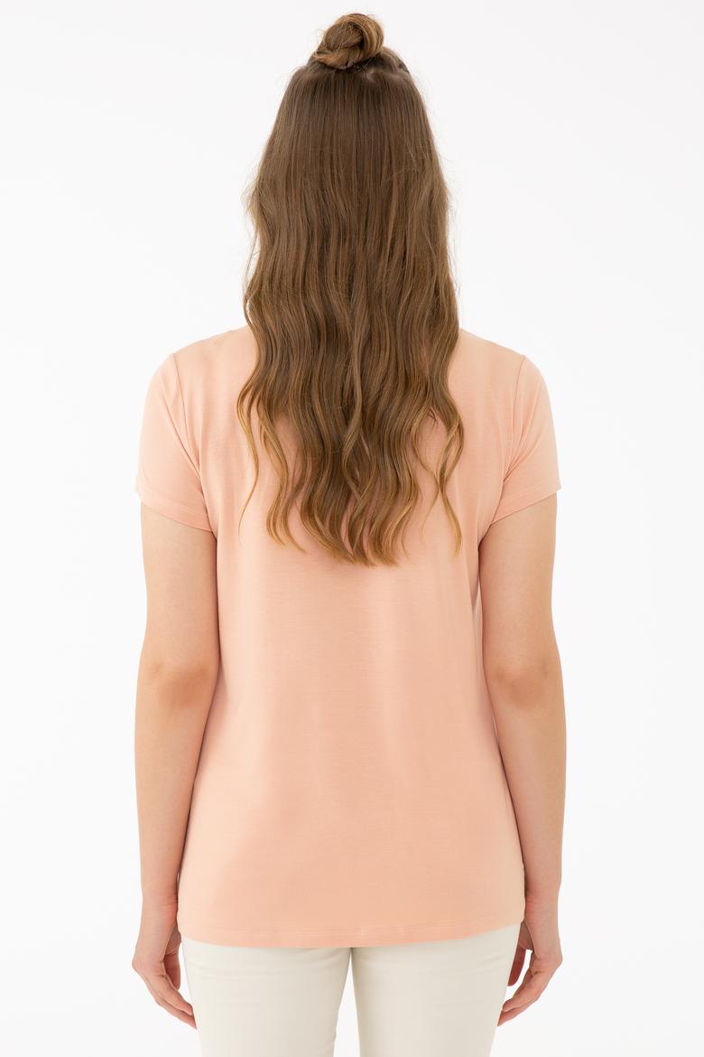 Kadın Pudra Basic V Yaka Tişört - 50238030046