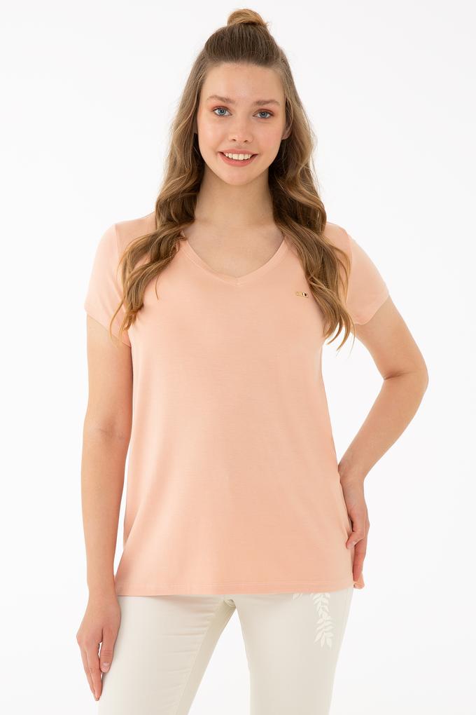 Kadın Pudra Basic V Yaka Tişört