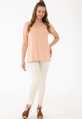 Kadın Pudra Basic V Yaka Tişört - 50238030046