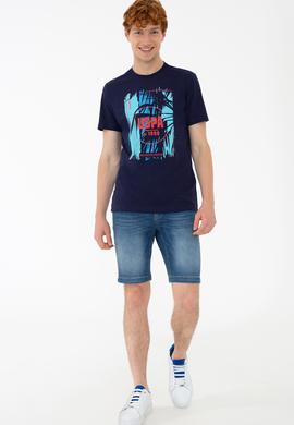 Erkek Lacivert Bisiklet Yaka T-Shirt - 50238117009