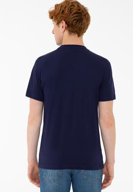 Erkek Lacivert Bisiklet Yaka T-Shirt - 50238117009